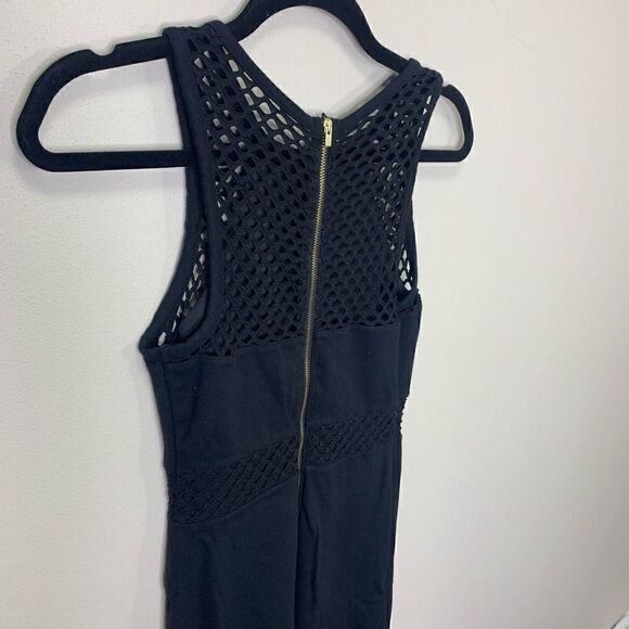 EXPRESS Black Midi Dress With See-through Mesh Midi Section Below Knee Length. S - Picture 6 of 7